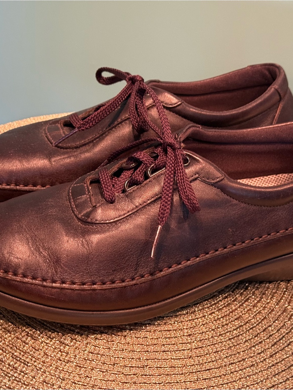 SAS Women's Burgundy Leather Lace-Front Slip-On Loafers